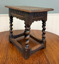 Load image into Gallery viewer, Antique English Footstool Bench Stool Joint Stool Barley Twist Carved Oak c.1900