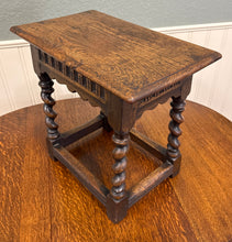 Load image into Gallery viewer, Antique English Footstool Bench Stool Joint Stool Barley Twist Carved Oak c.1900