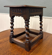 Load image into Gallery viewer, Antique English Footstool Bench Stool Joint Stool Barley Twist Carved Oak c.1900