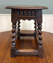 Load image into Gallery viewer, Antique English Footstool Bench Stool Joint Stool Barley Twist Carved Oak c.1900