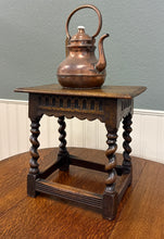 Load image into Gallery viewer, Antique English Footstool Bench Stool Joint Stool Barley Twist Carved Oak c.1900