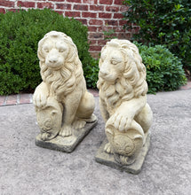 Load image into Gallery viewer, Vintage English Statues LIONS PAIR Garden Figures Cast Stone Yard Decor 22&quot; Tall