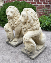 Load image into Gallery viewer, Vintage English Statues LIONS PAIR Garden Figures Cast Stone Yard Decor 22&quot; Tall