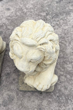 Load image into Gallery viewer, Vintage English Statues LIONS PAIR Garden Figures Cast Stone Yard Decor 22&quot; Tall