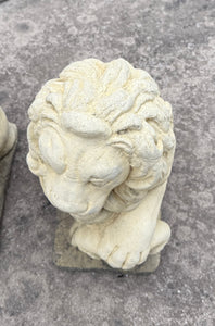 Vintage English Statues LIONS PAIR Garden Figures Cast Stone Yard Decor 22" Tall