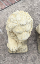 Load image into Gallery viewer, Vintage English Statues LIONS PAIR Garden Figures Cast Stone Yard Decor 22&quot; Tall
