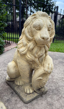 Load image into Gallery viewer, Vintage English Statues LIONS PAIR Garden Figures Cast Stone Yard Decor 22&quot; Tall