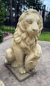 Vintage English Statues LIONS PAIR Garden Figures Cast Stone Yard Decor 22" Tall