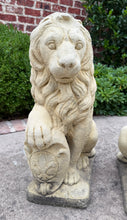 Load image into Gallery viewer, Vintage English Statues LIONS PAIR Garden Figures Cast Stone Yard Decor 22&quot; Tall