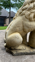 Load image into Gallery viewer, Vintage English Statues LIONS PAIR Garden Figures Cast Stone Yard Decor 22&quot; Tall