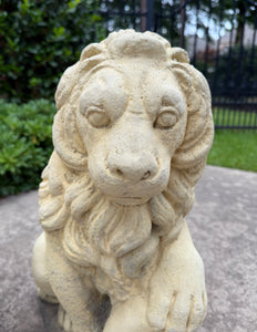 Vintage English Statues LIONS PAIR Garden Figures Cast Stone Yard Decor 22" Tall