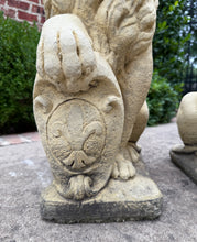 Load image into Gallery viewer, Vintage English Statues LIONS PAIR Garden Figures Cast Stone Yard Decor 22&quot; Tall