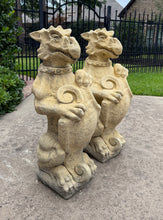 Load image into Gallery viewer, Vintage English Statues Garden Figures Gargoyles Shield Cast Stone Pair