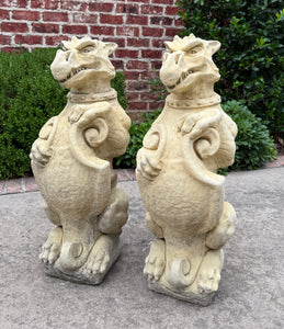 Vintage English Statues Garden Figures Gargoyles Shield Cast Stone Pair