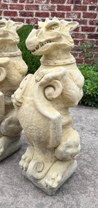 Vintage English Statues Garden Figures Gargoyles Shield Cast Stone Pair