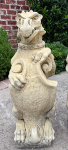 Vintage English Statues Garden Figures Gargoyles Shield Cast Stone Pair