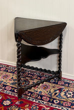 Load image into Gallery viewer, Antique English Envelope Barley Twist Drop Leaf Side Table Carved Oak c. 1900