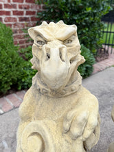 Load image into Gallery viewer, Vintage English Statues Garden Figures Gargoyles Shield Cast Stone Pair