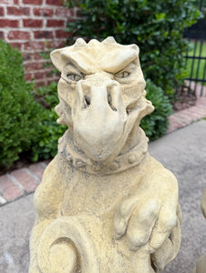 Vintage English Statues Garden Figures Gargoyles Shield Cast Stone Pair