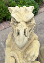 Load image into Gallery viewer, Vintage English Statues Garden Figures Gargoyles Shield Cast Stone Pair
