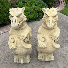 Load image into Gallery viewer, Vintage English Statues Garden Figures Gargoyles Shield Cast Stone Pair