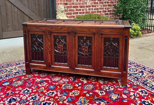 Antique English Trunk Chest Blanket Box Storage Coffer Oak c. 1900-1920