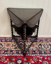 Load image into Gallery viewer, Antique English Envelope Barley Twist Drop Leaf Side Table Carved Oak c. 1900
