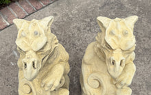 Load image into Gallery viewer, Vintage English Statues Garden Figures Gargoyles Shield Cast Stone Pair