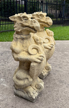Load image into Gallery viewer, Vintage English Statues Garden Figures Gargoyles Shield Cast Stone Pair