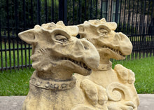 Load image into Gallery viewer, Vintage English Statues Garden Figures Gargoyles Shield Cast Stone Pair
