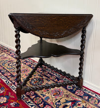 Load image into Gallery viewer, Antique English Envelope Barley Twist Drop Leaf Side Table Carved Oak c. 1900