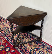 Load image into Gallery viewer, Antique English Envelope Barley Twist Drop Leaf Side Table Carved Oak c. 1900
