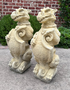 Vintage English Statues Garden Figures Gargoyles Shield Cast Stone Pair