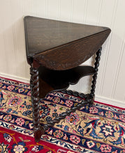 Load image into Gallery viewer, Antique English Envelope Barley Twist Drop Leaf Side Table Carved Oak c. 1900