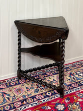 Load image into Gallery viewer, Antique English Envelope Barley Twist Drop Leaf Side Table Carved Oak c. 1900