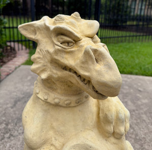 Vintage English Statues Garden Figures Gargoyles Shield Cast Stone Pair