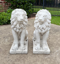 Load image into Gallery viewer, Vintage English Statues LIONS PAIR Garden Figures Cast Stone Yard Decor 22&quot; Tall