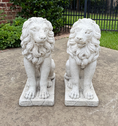 Vintage English Statues LIONS PAIR Garden Figures Cast Stone Yard Decor 22