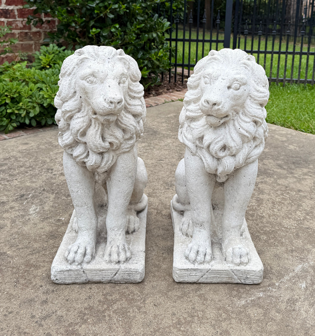 Vintage English Statues LIONS PAIR Garden Figures Cast Stone Yard Decor 22