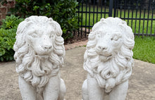Load image into Gallery viewer, Vintage English Statues LIONS PAIR Garden Figures Cast Stone Yard Decor 22&quot; Tall