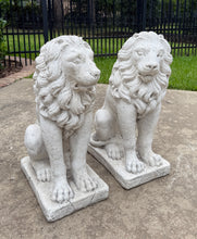 Load image into Gallery viewer, Vintage English Statues LIONS PAIR Garden Figures Cast Stone Yard Decor 22&quot; Tall