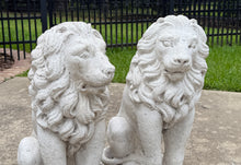 Load image into Gallery viewer, Vintage English Statues LIONS PAIR Garden Figures Cast Stone Yard Decor 22&quot; Tall