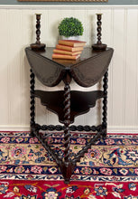Load image into Gallery viewer, Antique English Envelope Barley Twist Drop Leaf Side Table Carved Oak c. 1900