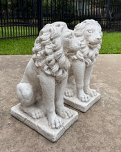 Load image into Gallery viewer, Vintage English Statues LIONS PAIR Garden Figures Cast Stone Yard Decor 22&quot; Tall