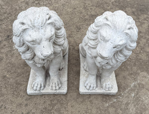 Vintage English Statues LIONS PAIR Garden Figures Cast Stone Yard Decor 22" Tall