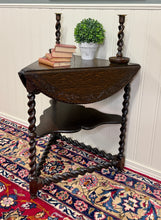 Load image into Gallery viewer, Antique English Envelope Barley Twist Drop Leaf Side Table Carved Oak c. 1900