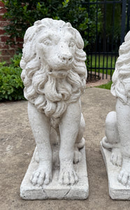 Vintage English Statues LIONS PAIR Garden Figures Cast Stone Yard Decor 22" Tall