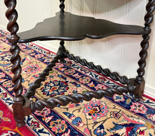 Load image into Gallery viewer, Antique English Envelope Barley Twist Drop Leaf Side Table Carved Oak c. 1900