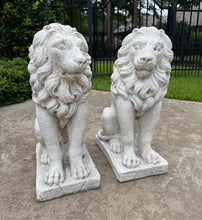 Load image into Gallery viewer, Vintage English Statues LIONS PAIR Garden Figures Cast Stone Yard Decor 22&quot; Tall