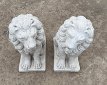 Load image into Gallery viewer, Vintage English Statues LIONS PAIR Garden Figures Cast Stone Yard Decor 22&quot; Tall